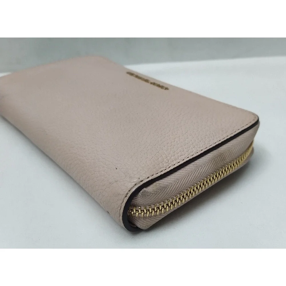 Michael Kors Light Pink Pebbled Leather Zip Around Credit Card ID Window Wallet
